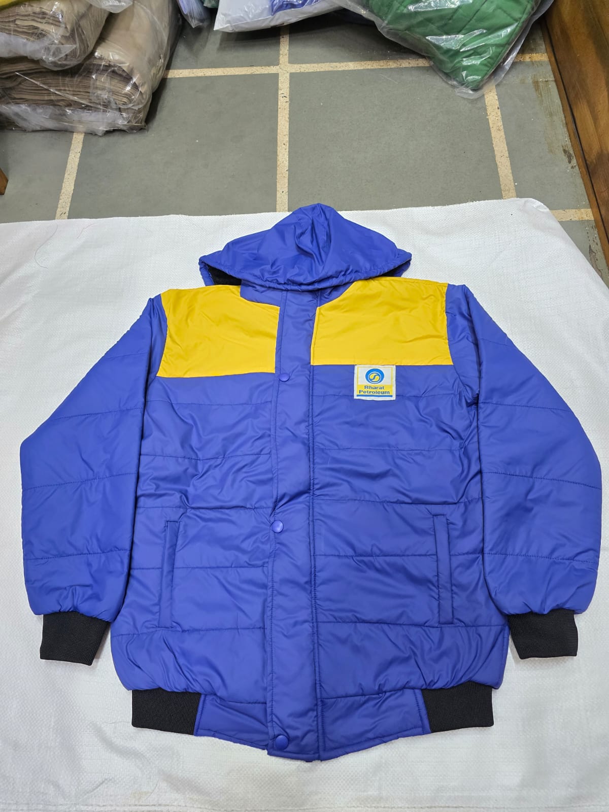 Bharat Petroleum Winter Jacket (Blue / Yellow, Hooded)