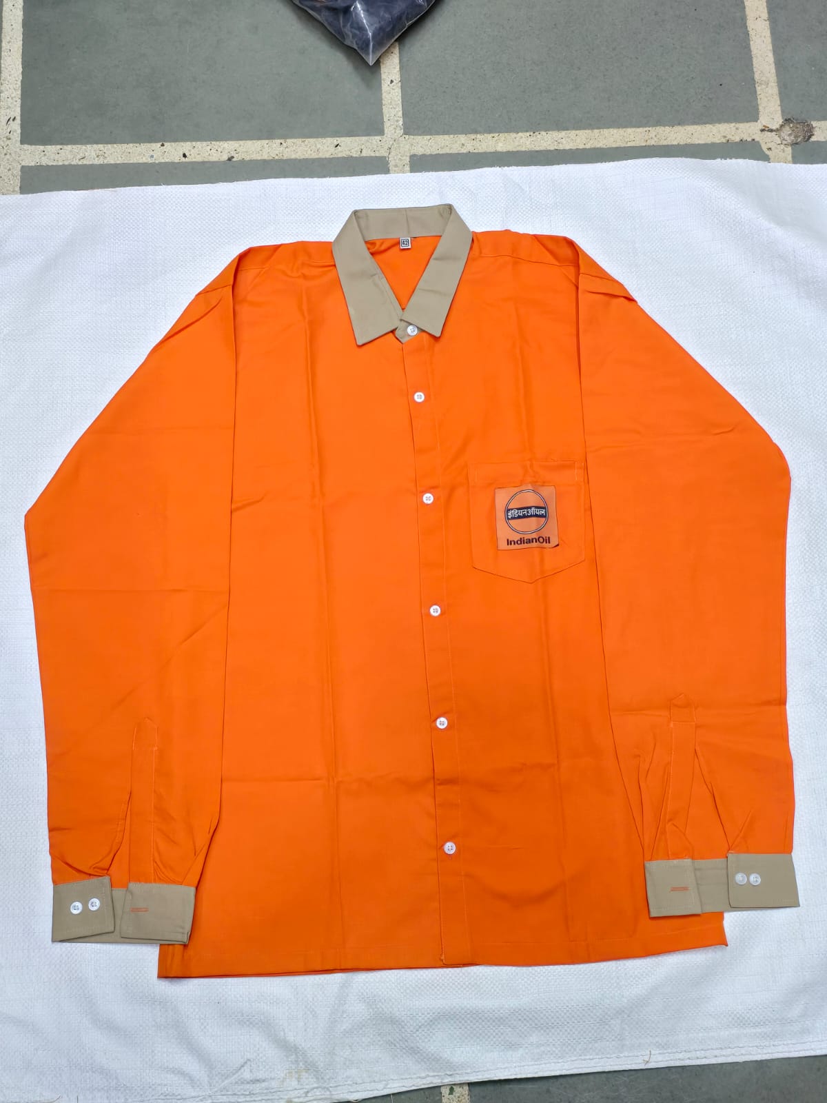 Indian Oil Full-Sleeve Shirt (Orange / Khaki Collar)