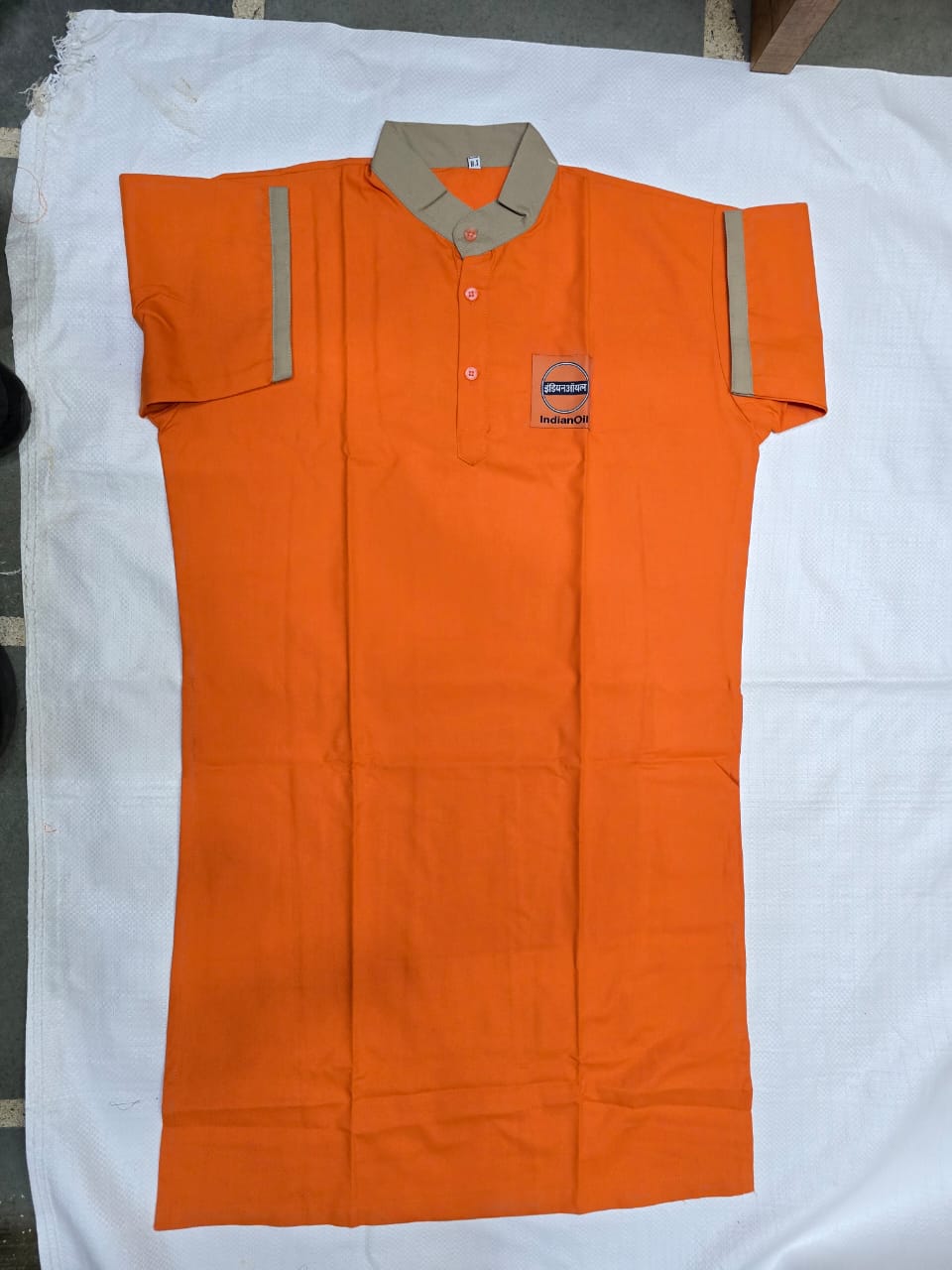 Indian Oil Half-Sleeve Shirt (Orange / Khaki Collar)