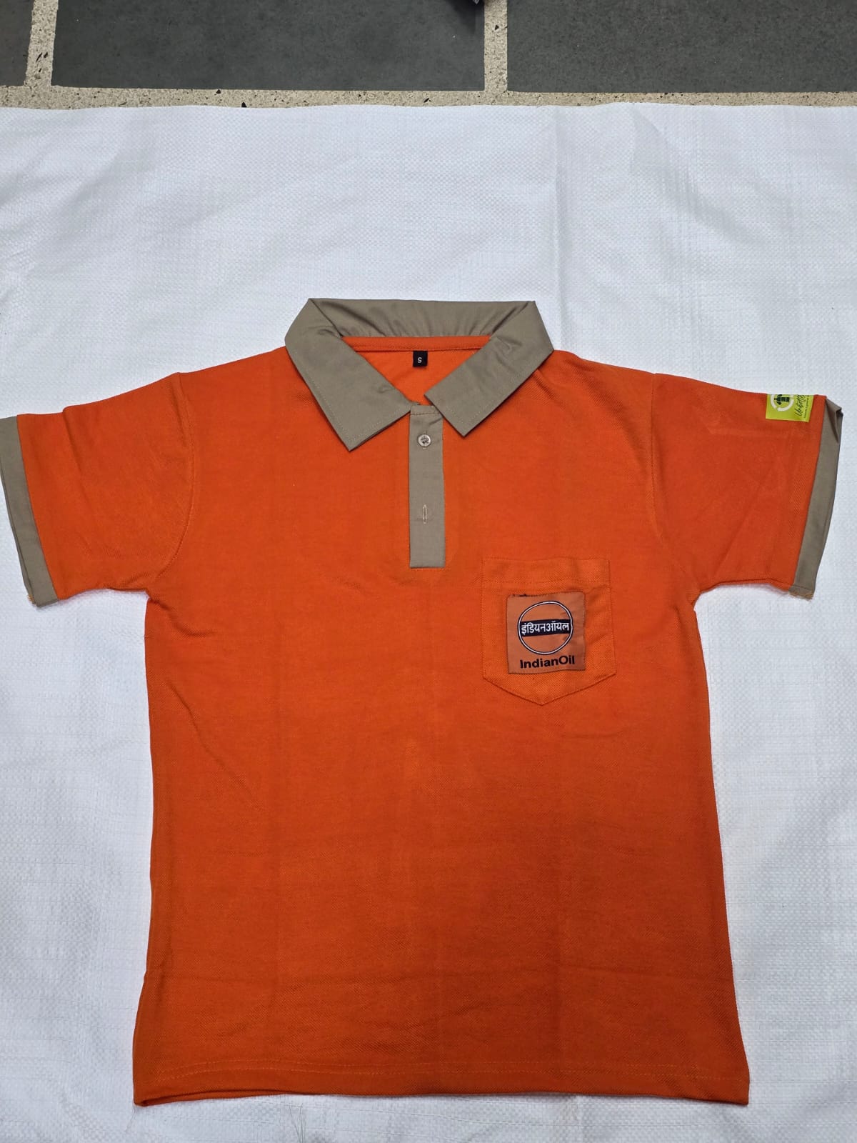 Indian Oil Polo T-Shirt (Orange / Khaki Collar) — Front