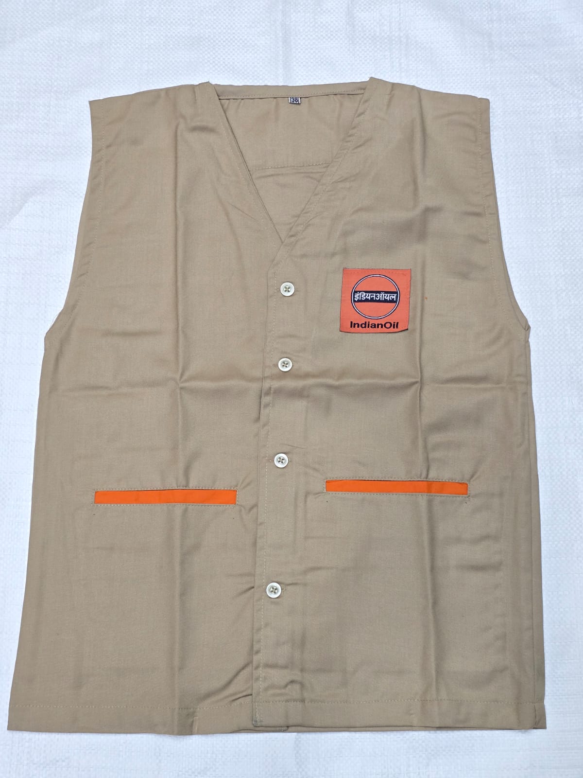 Indian Oil Full-Sleeve Shirt (Orange / Khaki Collar) — Folded
