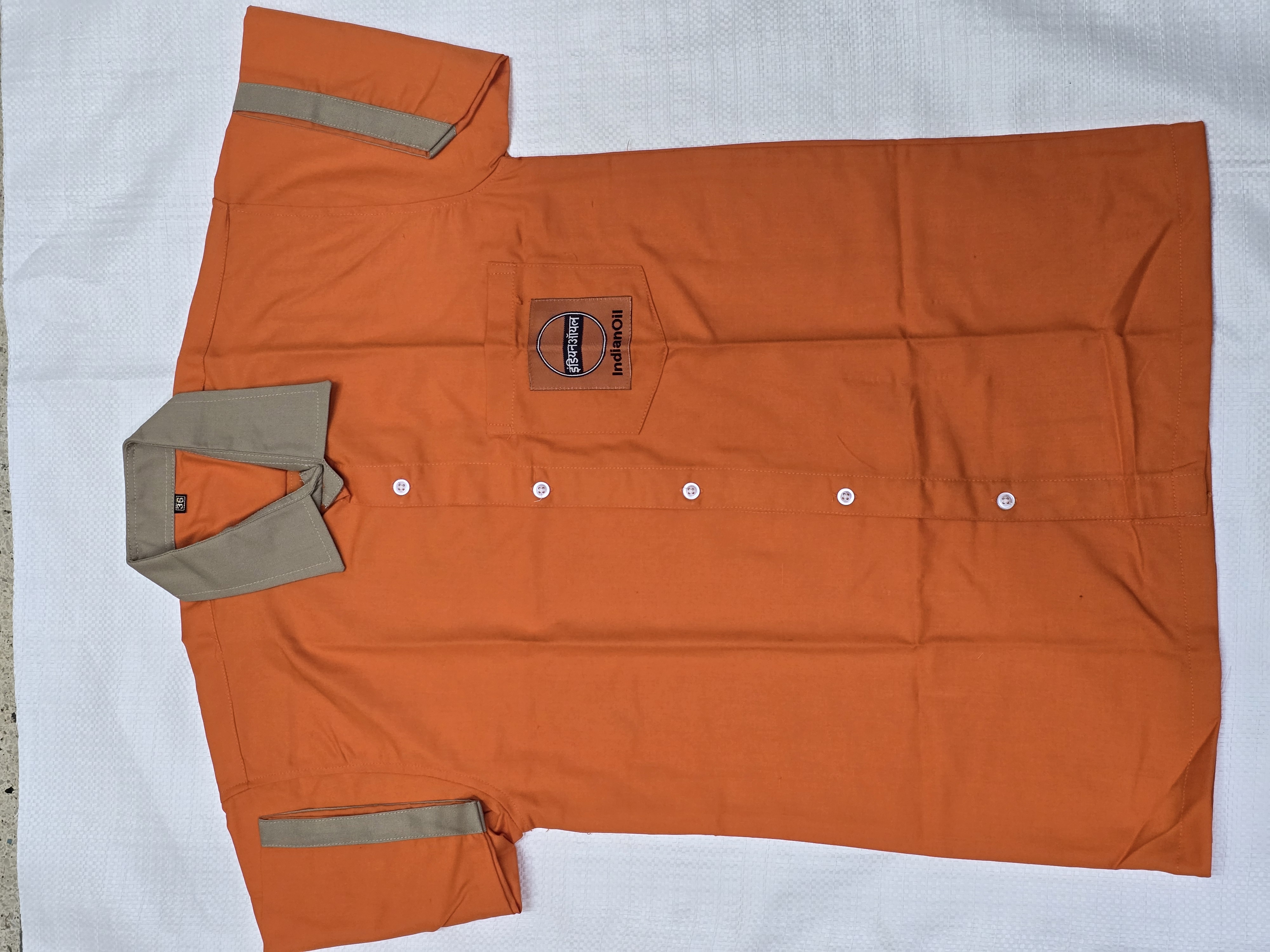 Indian Oil Half-Sleeve Shirt (Orange / Khakhi) — Back View